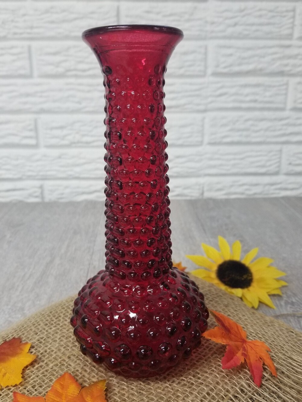 Ruby Red Vintage Hobnail Bud Vase